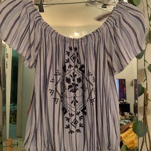 Off the shoulder blue striped blouse